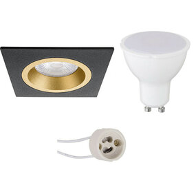 LED Inbouwspot Set Vierkant 4W GU10 Mat Zwart/Goud 3000K LED Inbouwspot Set Vierkant 4W GU10 Mat Zwart/Goud 3000K