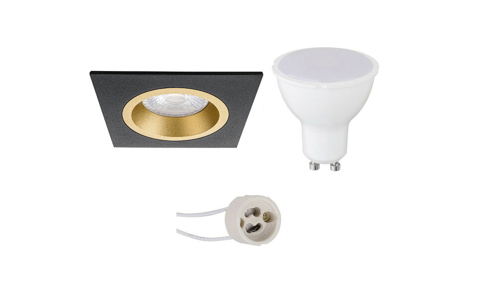 HLW LED 6W LED Spotlight Set - Square Recessed Spotlight Matte Black/Gold - GU10, Warm White 3000K