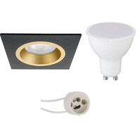 LED inbouwspot vierkant 6W GU10 - Mat zwart / Goud