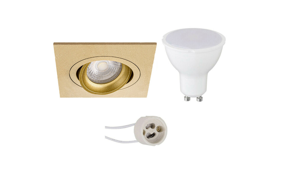 HLW LED LED Spot Set Pragmi Borny Pro 4W - Kantelbare Vierkante Inbouwspot Mat Goud, Natuurlijk Wit