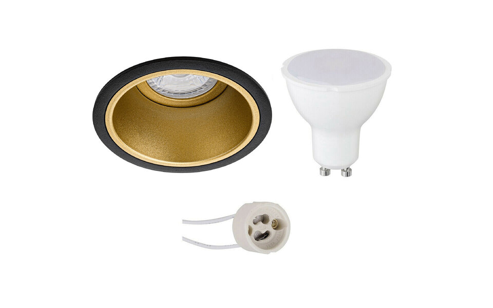 HLW LED LED Spot Set 4W - Inbouwspot Rond Mat Zwart/Goud GU10 Fitting Natuurlijk Wit 4200K HLW LED LED Spot Set 4W - Inbouwspot Rond Mat Zwart/Goud GU10 Fitting Natuurlijk Wit 4200K