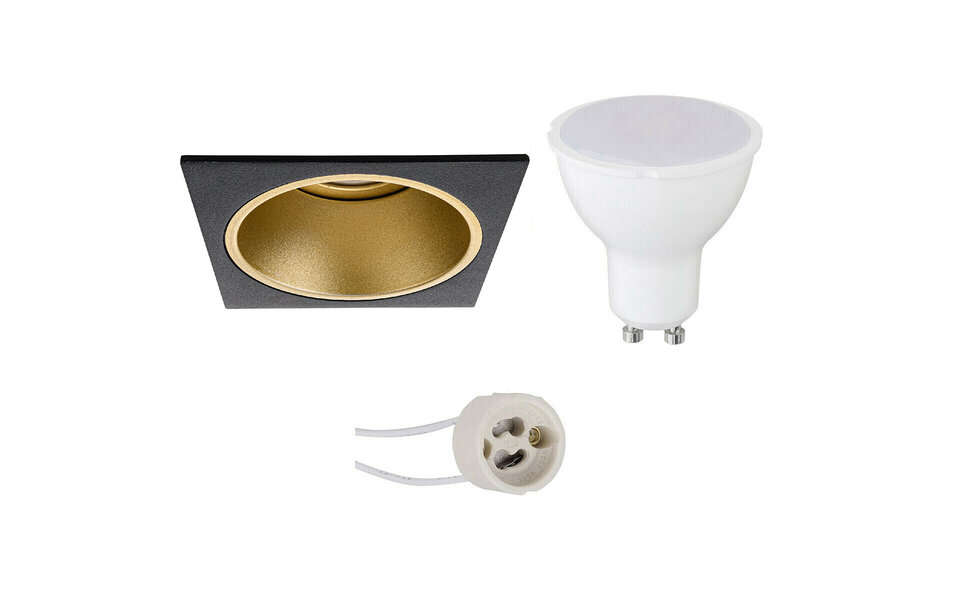 HLW LED LED Spot Set 4W - Vierkante Inbouwspot Mat Zwart/Goud | Helder Koud Wit 6400K HLW LED LED Spot Set 4W - Vierkante Inbouwspot Mat Zwart/Goud | Helder Koud Wit 6400K