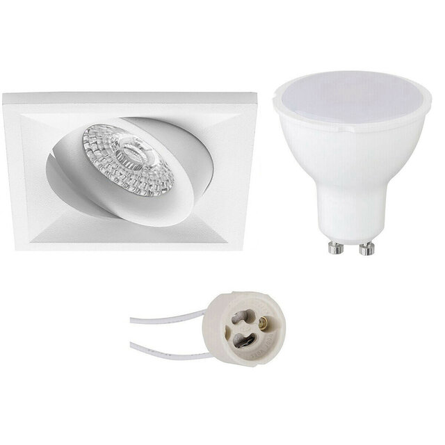 LED Inbouwspot GU10 6W Vierkant Mat Wit Kantelbaar 6400K Lichtbronnen