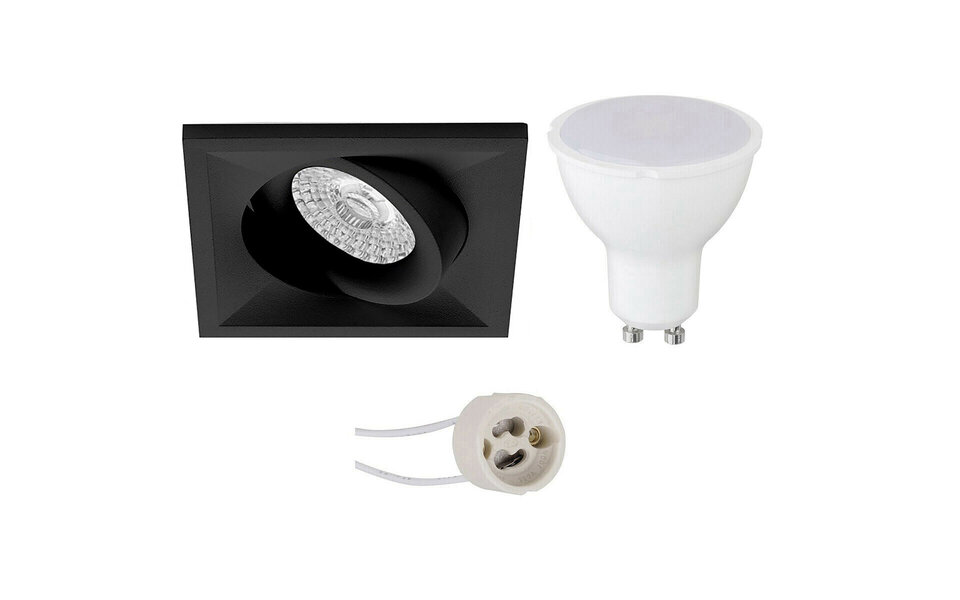 HLW LED LED Spot Set Pragmi Qiundo Pro - 4W Kantelbare Vierkante Inbouwspot Mat Zwart