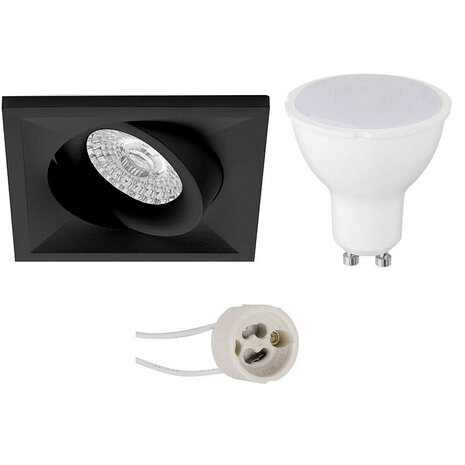 LED Spot Set 4W - Kantelbare Vierkante Inbouwspot Mat Zwart, Helder Koud Wit 6400K LED Spot Set 4W - Kantelbare Vierkante Inbouwspot Mat Zwart, Helder Koud Wit 6400K