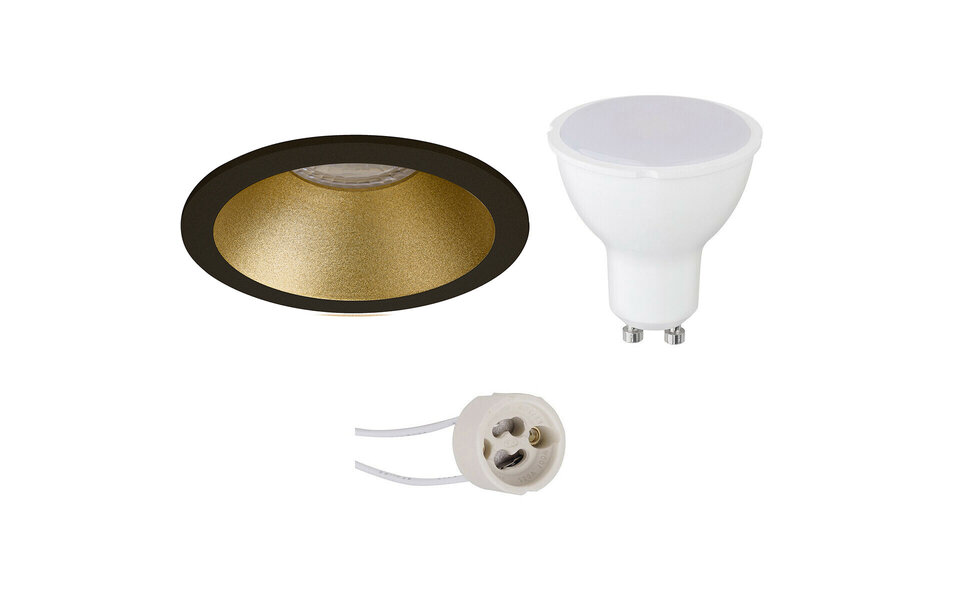 HLW LED LED Spot Set 6W - Ronde Inbouwspot Mat Zwart/Goud - Warm Wit 3000K Warm Licht