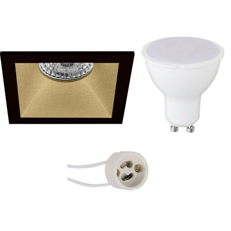 LED Spot Set 8W - Vierkante Inbouwspot Mat Zwart/Goud - Helder Koud Wit 6400K LED Spot Set 8W - Vierkante Inbouwspot Mat Zwart/Goud - Helder Koud Wit 6400K
