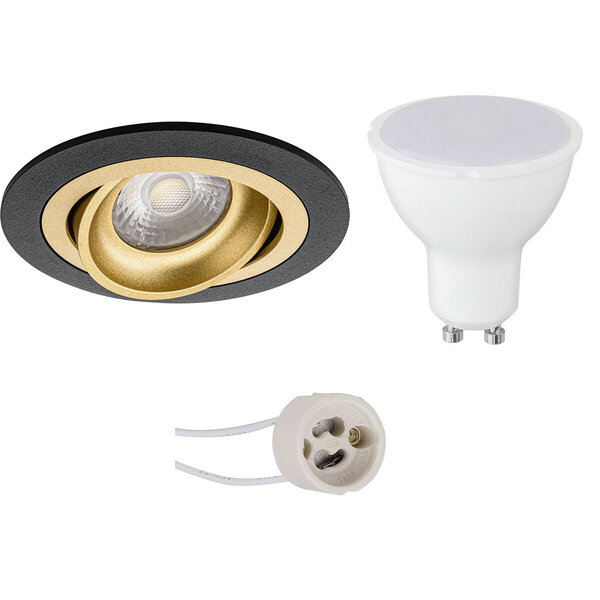 HLW LED LED Spot Set 4W - Kantelbare Inbouwspot Ronde Spot Mat Zwart/Goud HLW LED LED Spot Set 4W - Kantelbare Inbouwspot Ronde Spot Mat Zwart/Goud