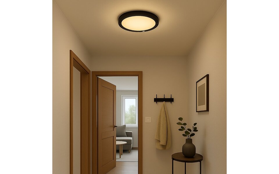 HLW LED LED Plafondlamp met Bewegingssensor + Dag en Nacht Sensor - 18W - Aanpasbare Kleur CCT - 360° Zichthoek - Opbouw/Inbouw - Rond - Mat Zwart HLW LED LED Plafondlamp met Bewegingssensor + Dag en Nacht Sensor - 18W - Aanpasbare Kleur CCT - 360° Zichthoek - Opbouw/Inbouw - Rond - Mat Zwart