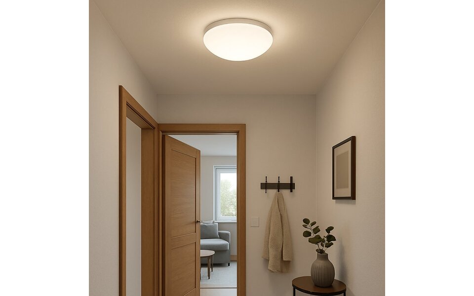 HLW LED LED Ceiling Light with Motion Sensor - 360° Sensor - E27 Fitting - Surface Mounted - Oval - Matte White - Glass HLW LED LED Ceiling Light with Motion Sensor - 360° Sensor - E27 Fitting - Surface Mounted - Oval - Matte White - Glass