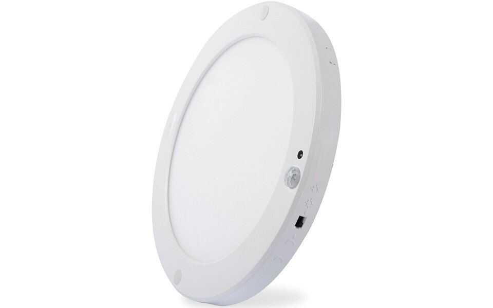 HLW LED LED Plafondlamp met Bewegingssensor + Dag en Nacht Sensor - 18W - Helder/Koud Wit 6500K - 360° Zichthoek - Opbouw/Inbouw - Rond - Mat Wit