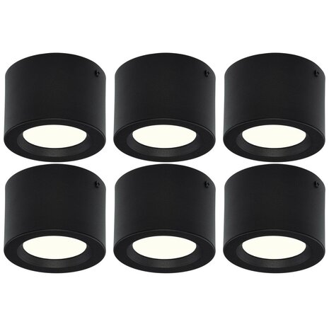 LED Downlight 6 Pack - Opbouw Rond Hoog 5W - Natuurlijk Wit 4200K - Mat Zwart Aluminium - Ø105mm LED Downlight 6 Pack - Opbouw Rond Hoog 5W - Natuurlijk Wit 4200K - Mat Zwart Aluminium - Ø105mm