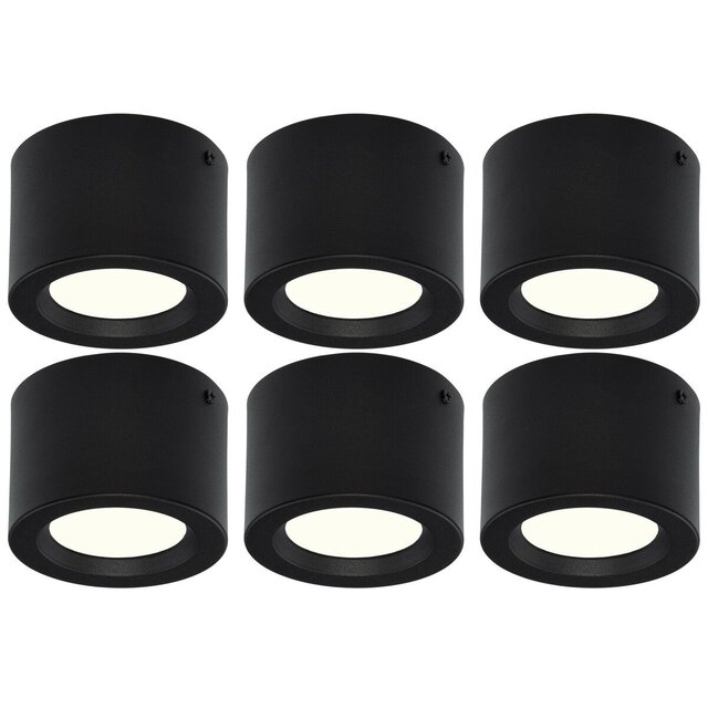 LED Opbouwspot Set 6x Ø105mm Mat Zwart 5W 4200K Binnenverlichting LED Opbouwspot Set 6x Ø105mm Mat Zwart 5W 4200K Binnenverlichting