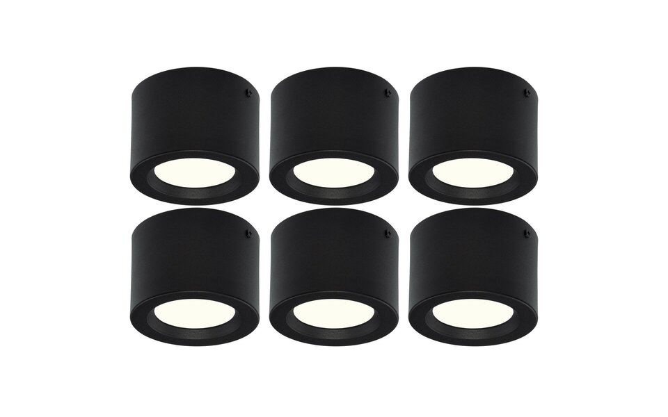 HLW LED LED Downlight 6 Pack - Surface Mounted Round High 5W - Natural White 4200K - Matte Black Aluminum - Ø105mm