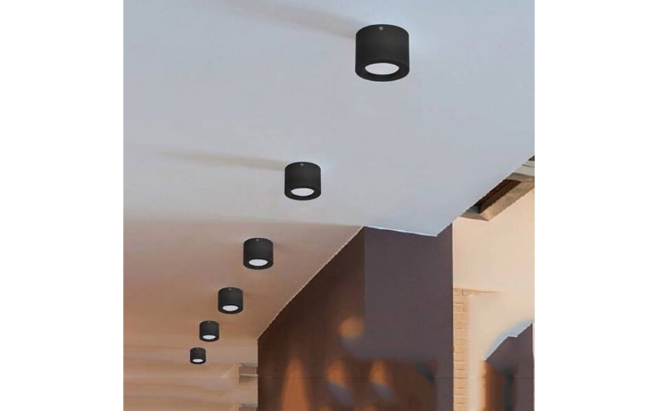 HLW LED LED Downlight 6 Pack - Surface Mounted Round High 5W - Natural White 4200K - Matte Black Aluminum - Ø105mm