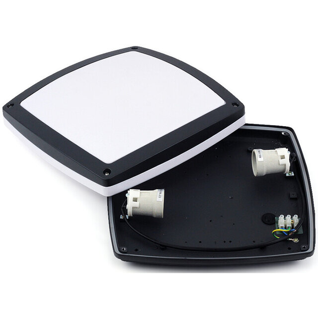 HLW LED LED Plafondlamp - Badkamerlamp - Prixa Pauly - Opbouw - Vierkant - E27 Fitting - Spatwaterdicht IP44 - Mat Zwart