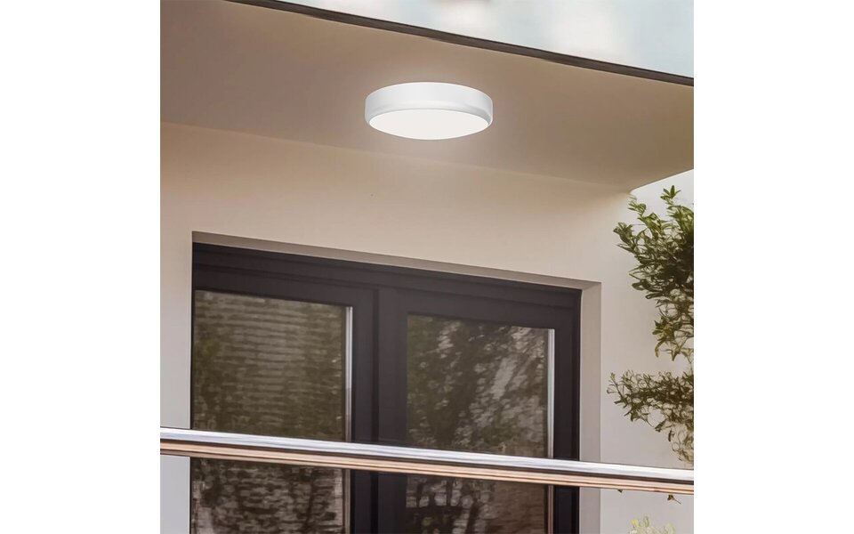 HLW LED LED Plafondlamp met Sensor + Dag en Nacht Sensor - Brinton Gruna - 20W 2000lm - Warm Wit 3000K - IP54 - Opbouw - Rond - Wit