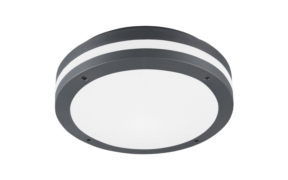 HLW LED LED Plafondlamp - Trion Keraly - Opbouw Rond - Bewegingssensor - Waterdicht - 12W - Mat Antraciet - Kunststof