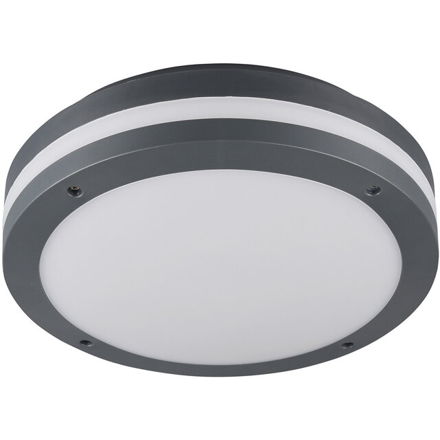 HLW LED LED Plafondlamp - Trion Keraly - Opbouw Rond - Bewegingssensor - Waterdicht - 12W - Mat Antraciet - Kunststof