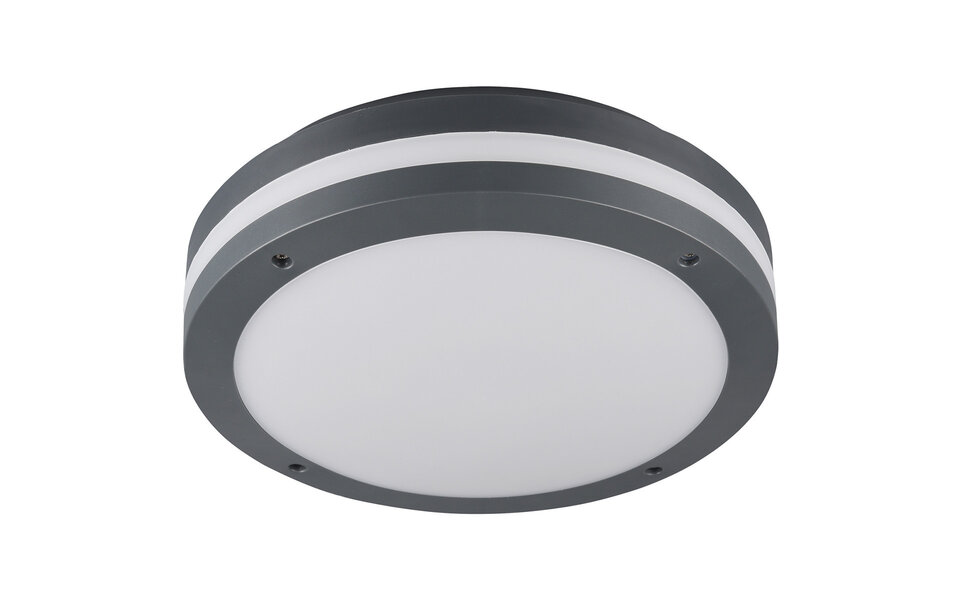 HLW LED LED Plafondlamp - Trion Keraly - Opbouw Rond - Bewegingssensor - Waterdicht - 12W - Mat Antraciet - Kunststof