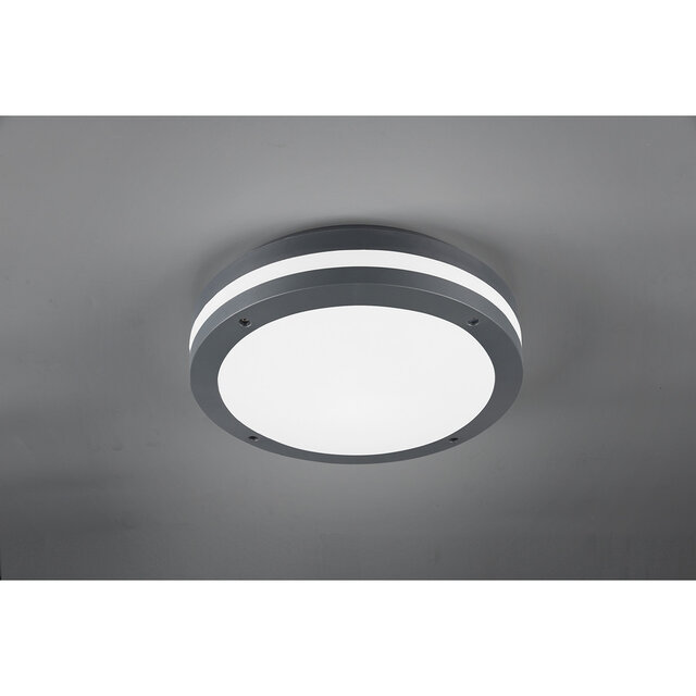 HLW LED LED Plafondlamp - Trion Keraly - Opbouw Rond - Bewegingssensor - Waterdicht - 12W - Mat Antraciet - Kunststof