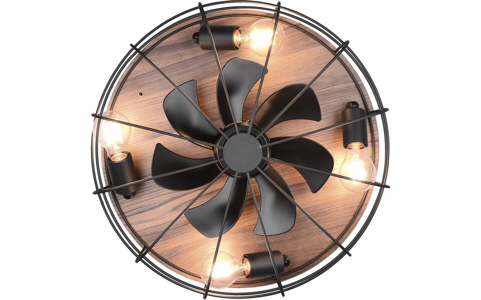 HLW LED LED Ceiling Light with Fan - Ceiling Fan - Trion Turbind - E27 Fitting - Remote Control - Round - Matte Black/Brown - Aluminum HLW LED LED Ceiling Light with Fan - Ceiling Fan - Trion Turbind - E27 Fitting - Remote Control - Round - Matte Black/Brown - Aluminum