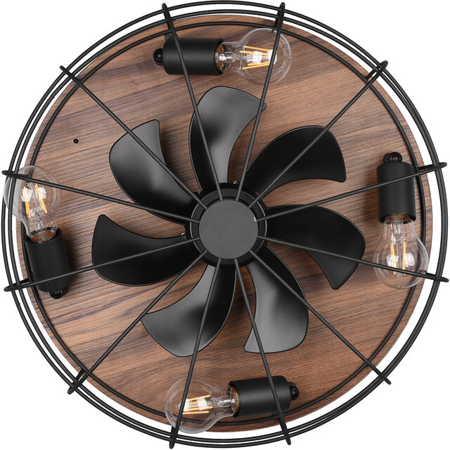 HLW LED LED Ceiling Light with Fan - Ceiling Fan - Trion Turbind - E27 Fitting - Remote Control - Round - Matte Black/Brown - Aluminum HLW LED LED Ceiling Light with Fan - Ceiling Fan - Trion Turbind - E27 Fitting - Remote Control - Round - Matte Black/Brown - Aluminum