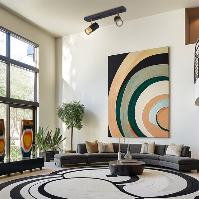 Zwarte en gouden LED plafondspot met twee GU10 lampen en maximaal 10W vermogen