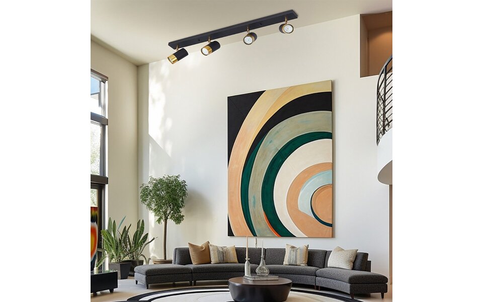 HLW LED LED Plafondspot - Brinton Tronta - GU10 Fitting - 4-lichts - Kantelbaar - Rond/Rechthoek - Zwart/Goud