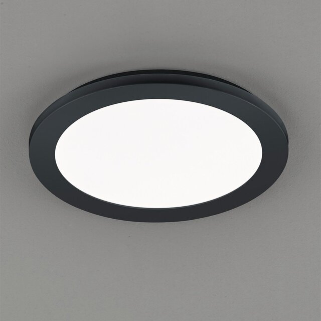 ronde mat zwarte dimbare LED plafondlamp 13W 1500 lumen 3000K IP44 geschikt voor badkamer