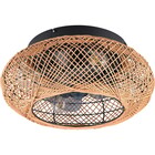 HLW LED LED Plafondlamp met Ventilator - Plafondventilator - Trion Lari - E27 fitting  - Afstandsbediening - Rond - Bruin - Papier