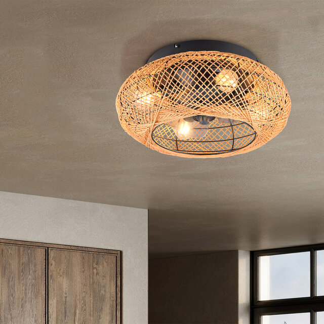 bruin LED plafondventilator met E27 fitting en afstandsbediening tot 10W vermogen bruin LED plafondventilator met E27 fitting en afstandsbediening tot 10W vermogen