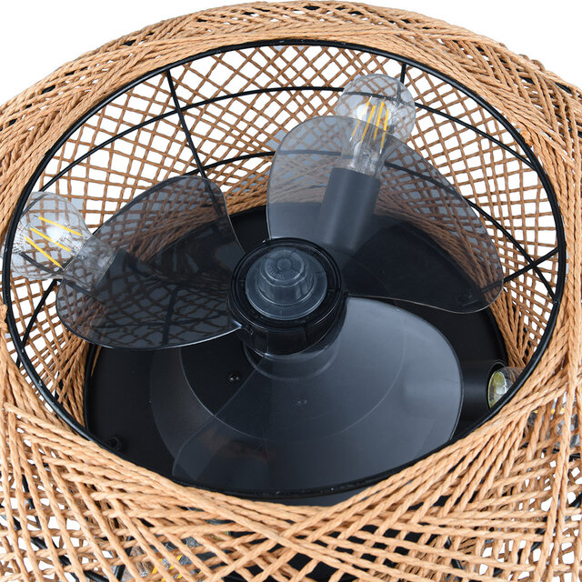 HLW LED LED Ceiling Light with Fan - Ceiling Fan - Trion Lari - E27 fitting - Remote Control - Round - Brown - Paper