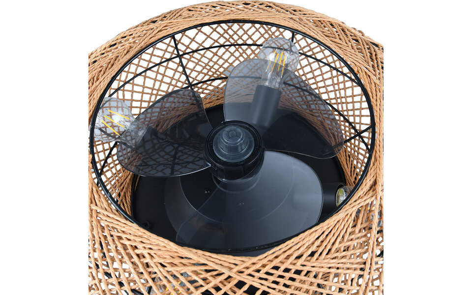 HLW LED LED Ceiling Light with Fan - Ceiling Fan - Trion Lari - E27 fitting - Remote Control - Round - Brown - Paper