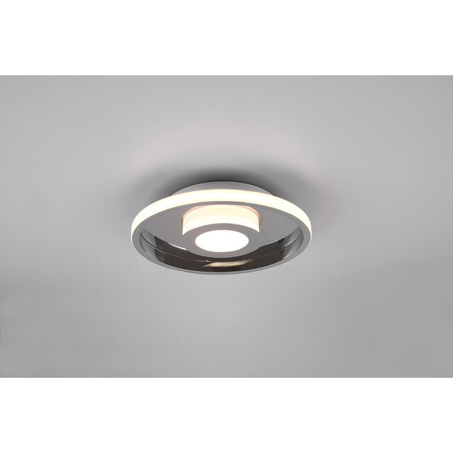 HLW LED LED Ceiling Light - Bathroom Light - Trion Asmaya - Surface Mounted Round 28W - Splashproof IP44 - Dimmable - Warm White 3000K - Matte Chrome - Aluminum
