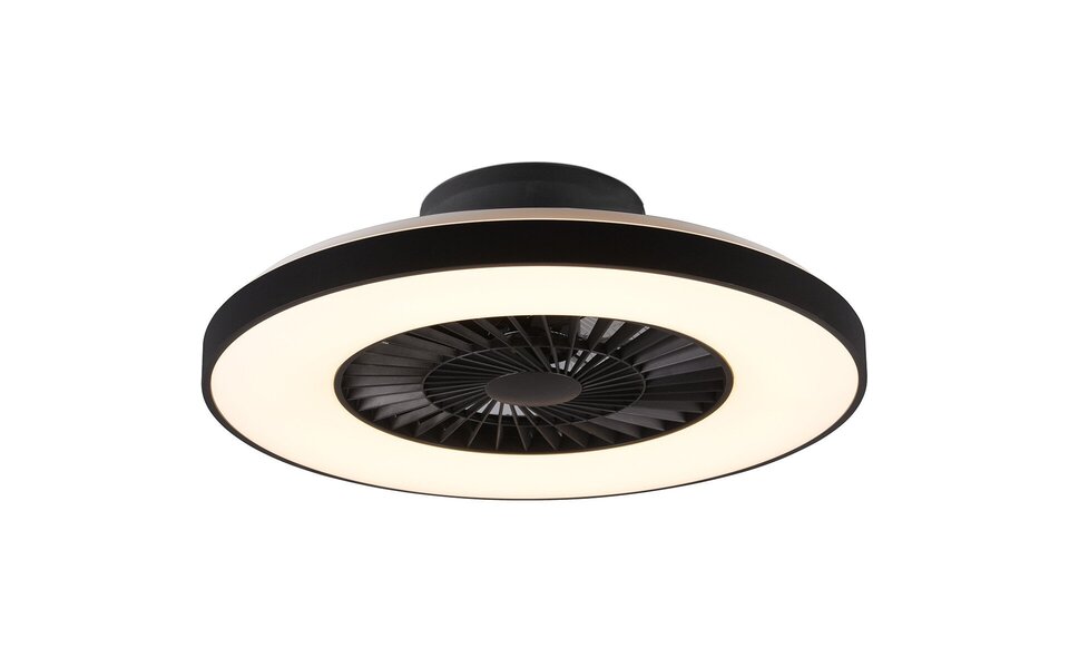 HLW LED LED Plafondlamp met Ventilator - Plafondventilator - Trion Halma - 40W - Aanpasbare Kleur - Afstandsbediening - Dimbaar - Rond - Mat Zwart - Kunststof