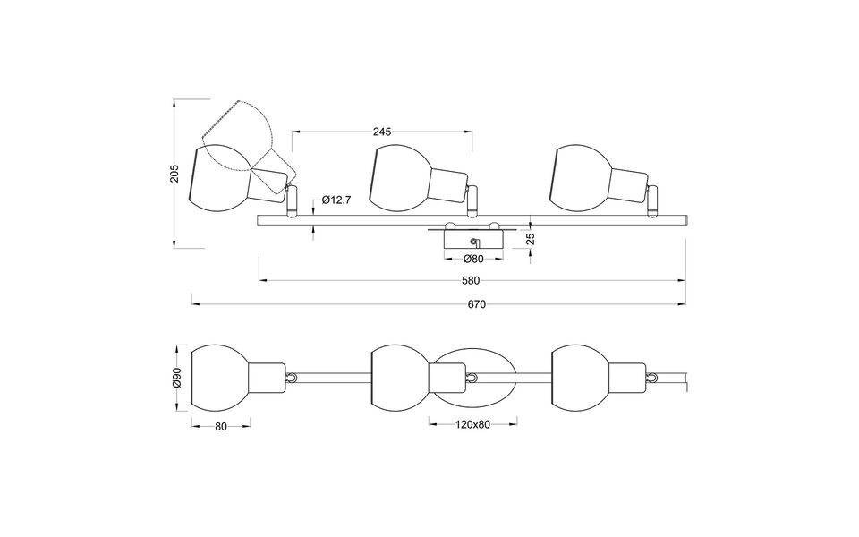 HLW LED LED Ceiling Spotlight - Trion Brista - E14 Fitting - 3 Lights - Round - Gloss Chrome - Aluminum