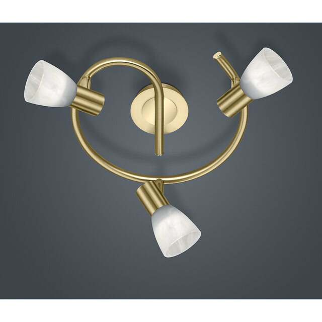 driearmige mat gouden LED plafondspot met 15W vermogen en warm wit licht van 3000K