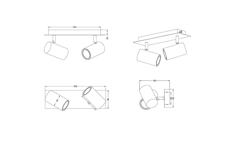 HLW LED LED Plafondspot - Trion Mary - GU10 Fitting - 2-lichts - Rechthoek - Mat Nikkel - Aluminium