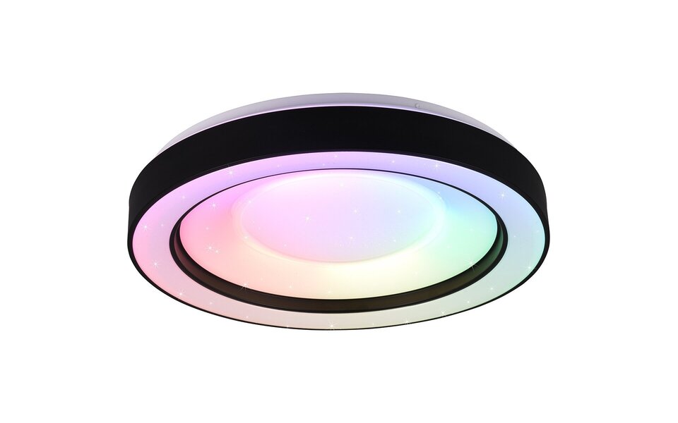 HLW LED LED Ceiling Lamp - Ceiling Lighting - Trion Aroma - 22W - RGBW - Dimmable - Adjustable Color - Remote Control - Star Light - Round - Matte Black - Plastic
