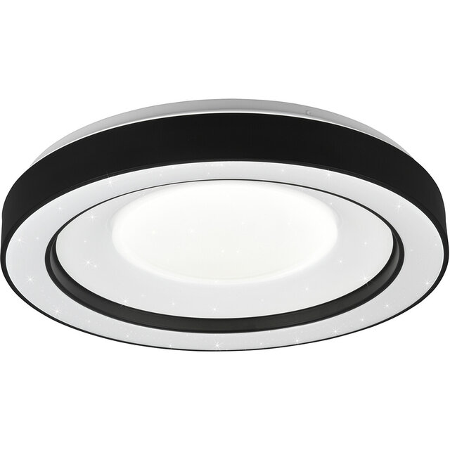 HLW LED LED Ceiling Lamp - Ceiling Lighting - Trion Aroma - 22W - RGBW - Dimmable - Adjustable Color - Remote Control - Star Light - Round - Matte Black - Plastic