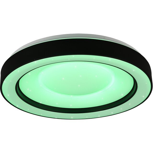 HLW LED LED Ceiling Lamp - Ceiling Lighting - Trion Aroma - 22W - RGBW - Dimmable - Adjustable Color - Remote Control - Star Light - Round - Matte Black - Plastic