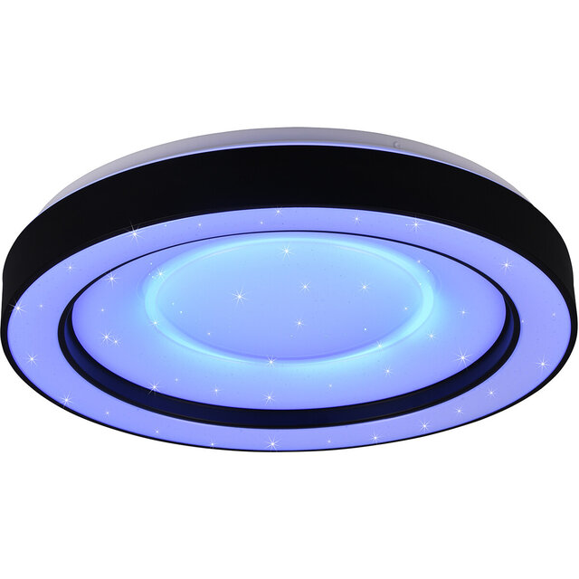 HLW LED LED Ceiling Lamp - Ceiling Lighting - Trion Aroma - 22W - RGBW - Dimmable - Adjustable Color - Remote Control - Star Light - Round - Matte Black - Plastic