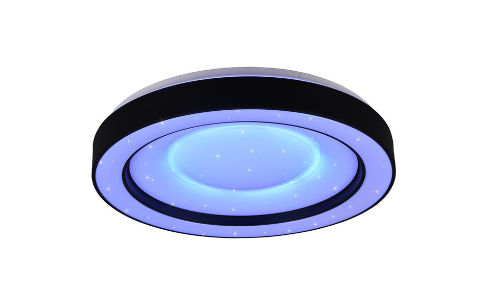 HLW LED LED Ceiling Lamp - Ceiling Lighting - Trion Aroma - 22W - RGBW - Dimmable - Adjustable Color - Remote Control - Star Light - Round - Matte Black - Plastic