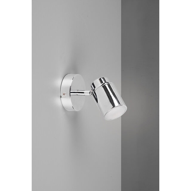 HLW LED LED Wall Spotlight - Trion Artion - GU10 Fitting - Splashproof IP44 - Round - Matte Chrome - Aluminum