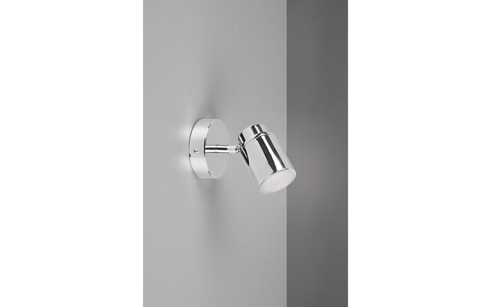 HLW LED LED Wall Spotlight - Trion Artion - GU10 Fitting - Splashproof IP44 - Round - Matte Chrome - Aluminum