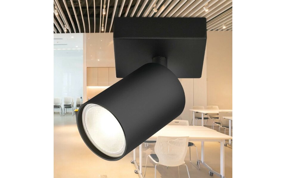 HLW LED LED Plafondspot - Brinton Betin - GU10 Fitting - 1-lichts - Rond - Mat Zwart - Kantelbaar - Aluminium - Philips - CorePro 830 36D - 4.6W - Warm Wit 3000K