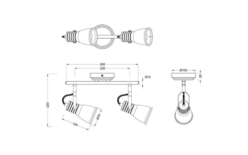HLW LED LED Ceiling Spotlight - Ceiling Lighting - Trion Sanita - E14 Fitting - 2 Lights - Rectangular - Antique White - Aluminum