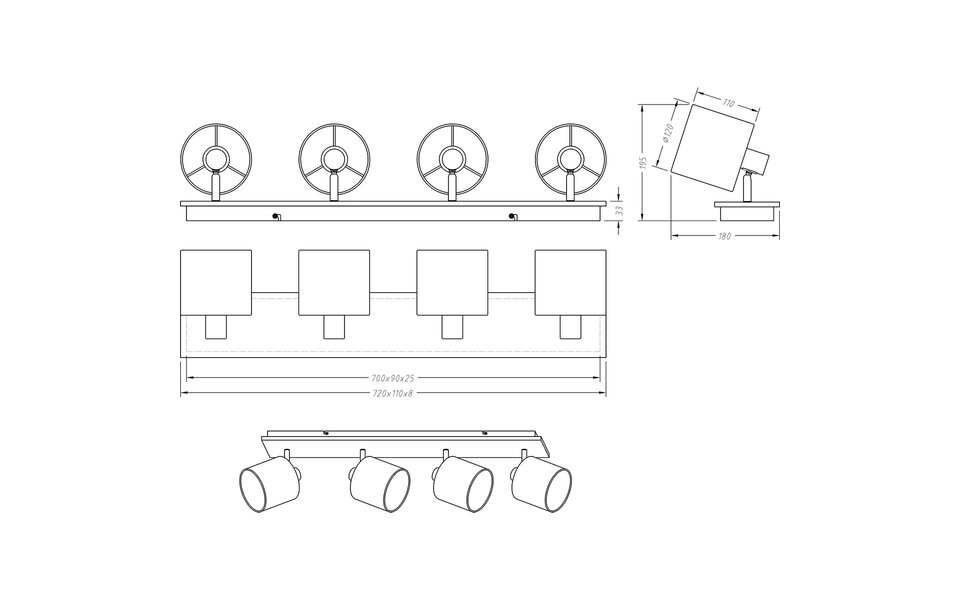 HLW LED LED Ceiling Spotlight - Ceiling Lighting - Trion Torry - E14 Fitting - 4 Lights - Rectangular - Matte Brown - Aluminum