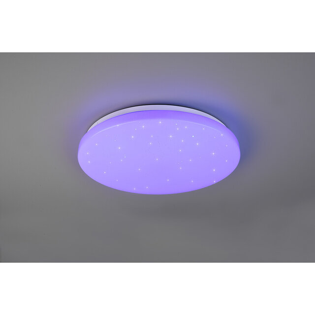 HLW LED LED Ceiling Light - Ceiling Lighting - Trion Kalina - 18W - RGBW - Dimmable - Adjustable Color - Remote Control - Star Light - Round - Matte White - Plastic
